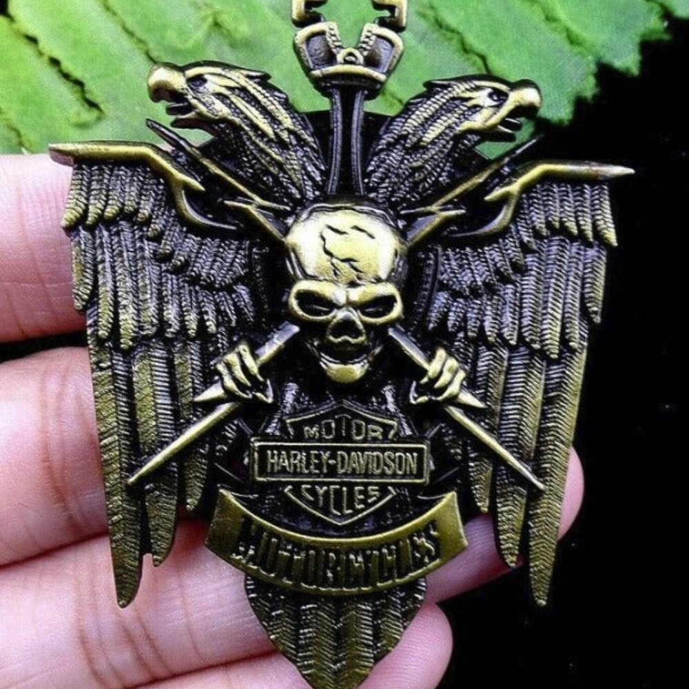 Necklace ~ Harley Davidson ~ Eagles, Wings & Skull ~ Bronze